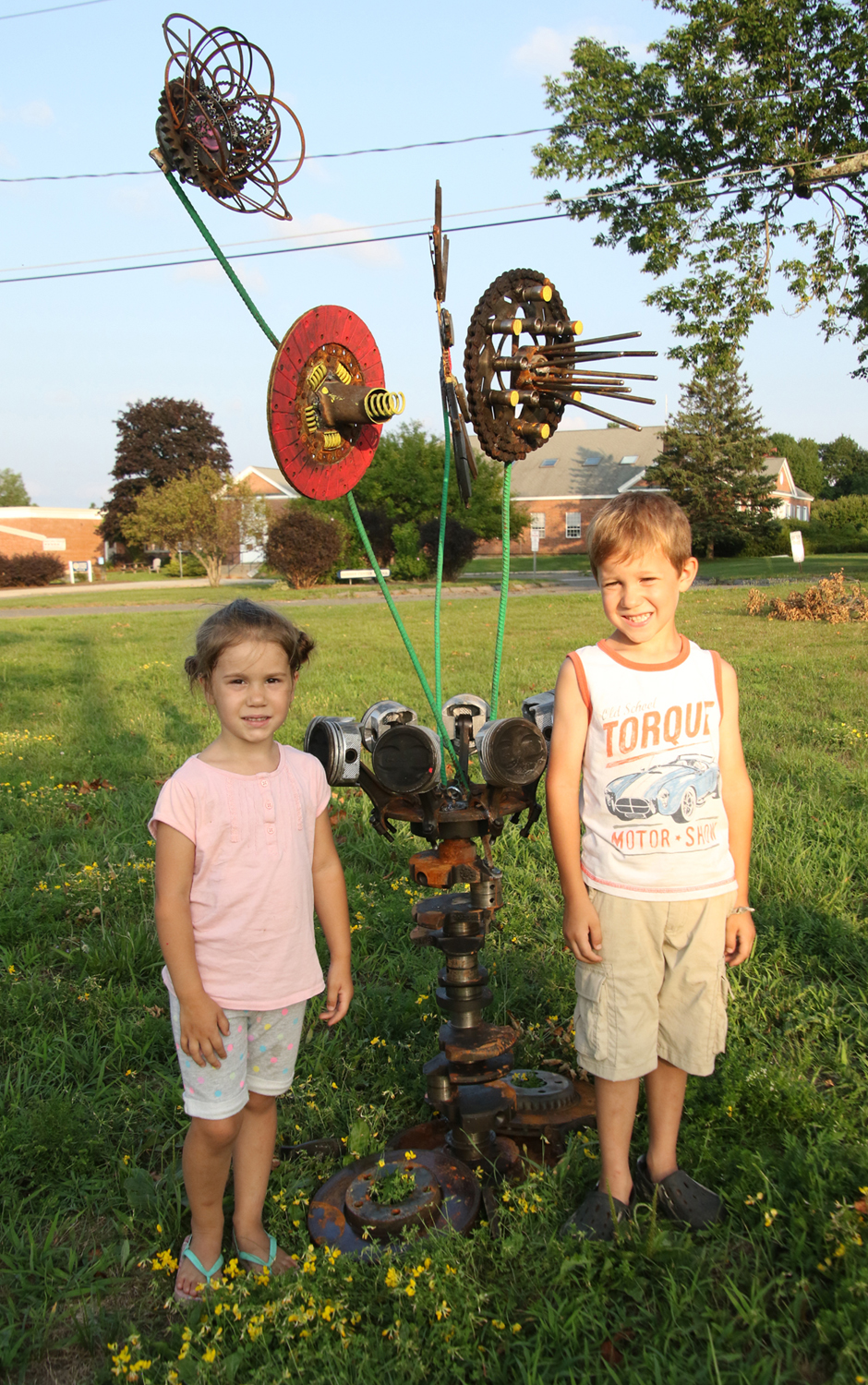 Goshen sculptures made of recyclables