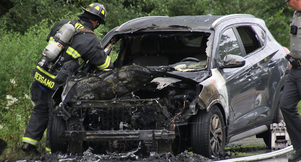 Car destroyed by fire on Route 202