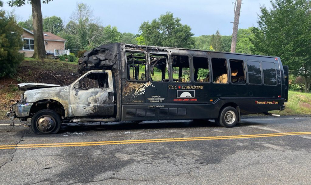 Limo on way to wedding reception burns