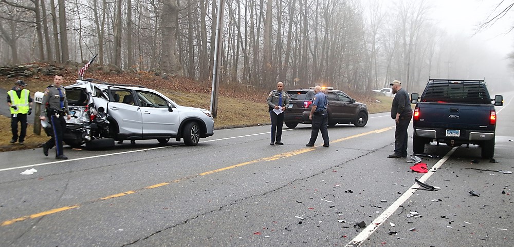 Pickup truck rear-ends car on Goshen Road