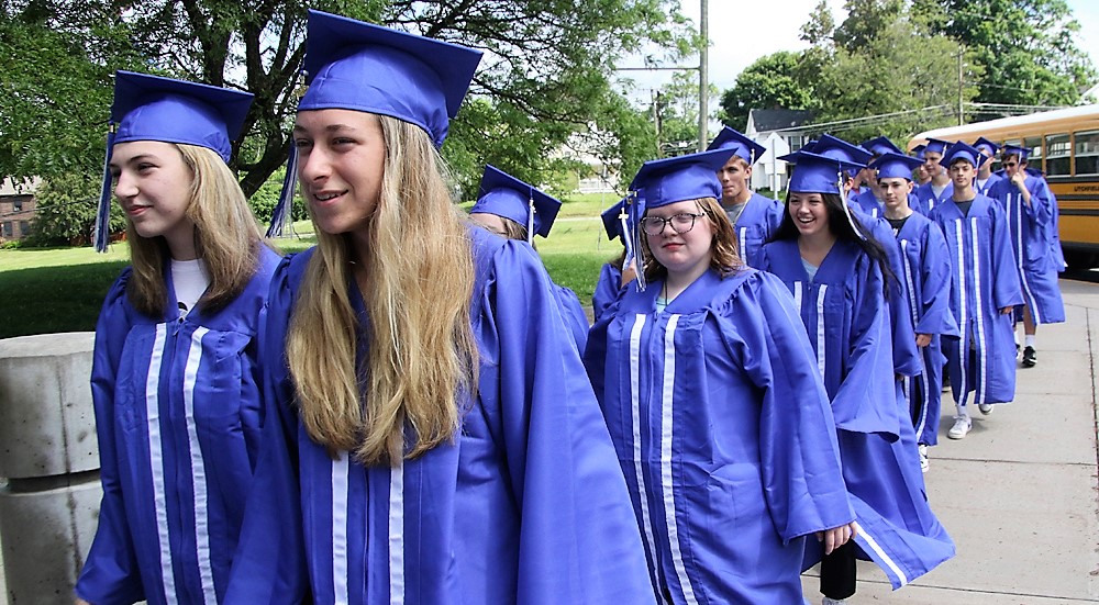 Blue line on the march at Center School