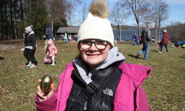 Hunting for eggs on cold day at the lake