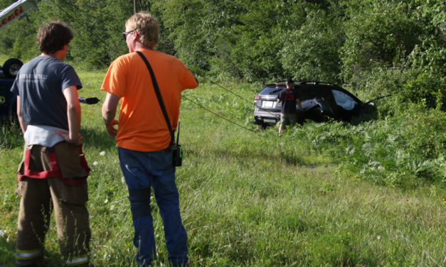 Car veers into woods along Goshen Road