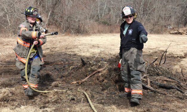 Firefighters douse burning brush piles