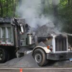 Construction truck burns on Forman campus