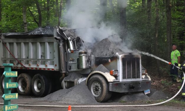 Construction truck burns on Forman campus