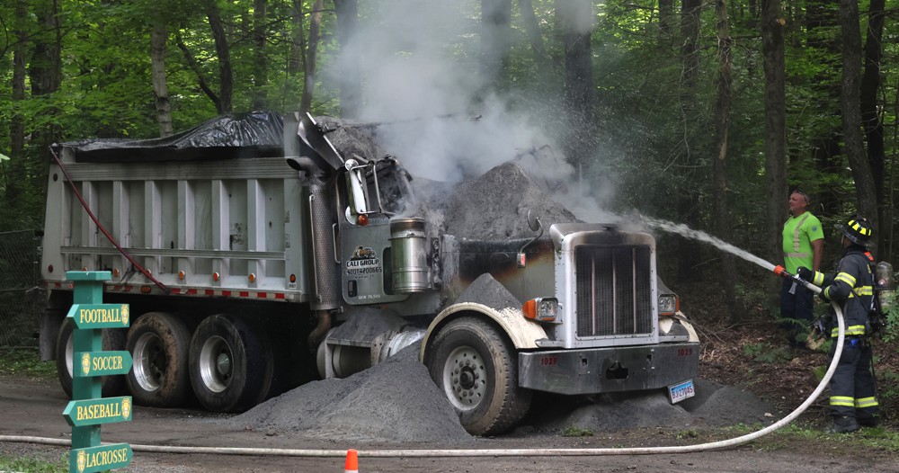 Construction truck burns on Forman campus