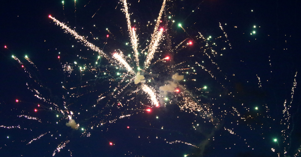 Fireworks light up the sky over Bantam Lake