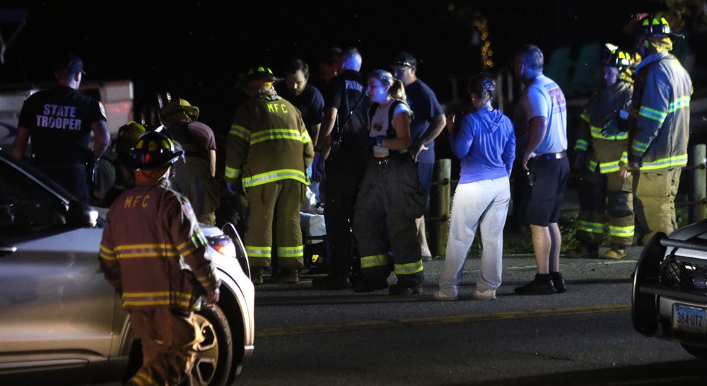 Motorcyclist injured in plunge into lake