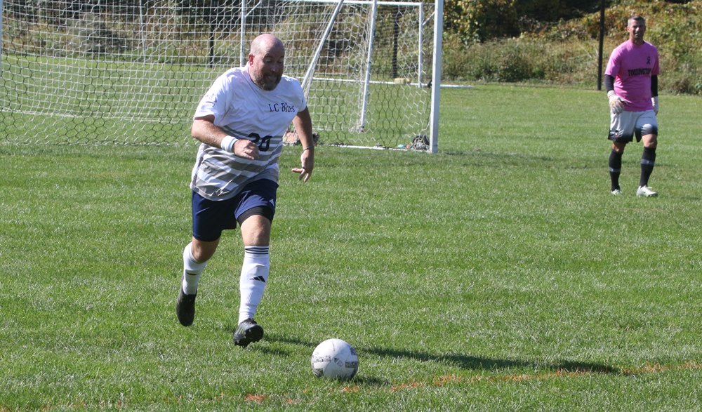 Blues win big in adult soccer league game