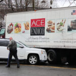 Truck struck in center of town accident