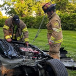 Car strikes utility pole on Prospect Street