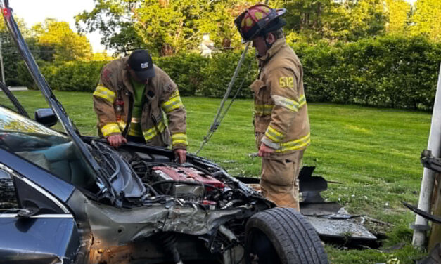 Car strikes utility pole on Prospect Street