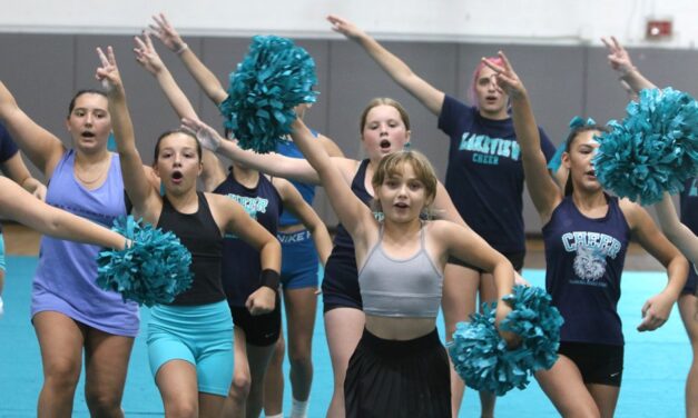 Young cheerleaders display their skills